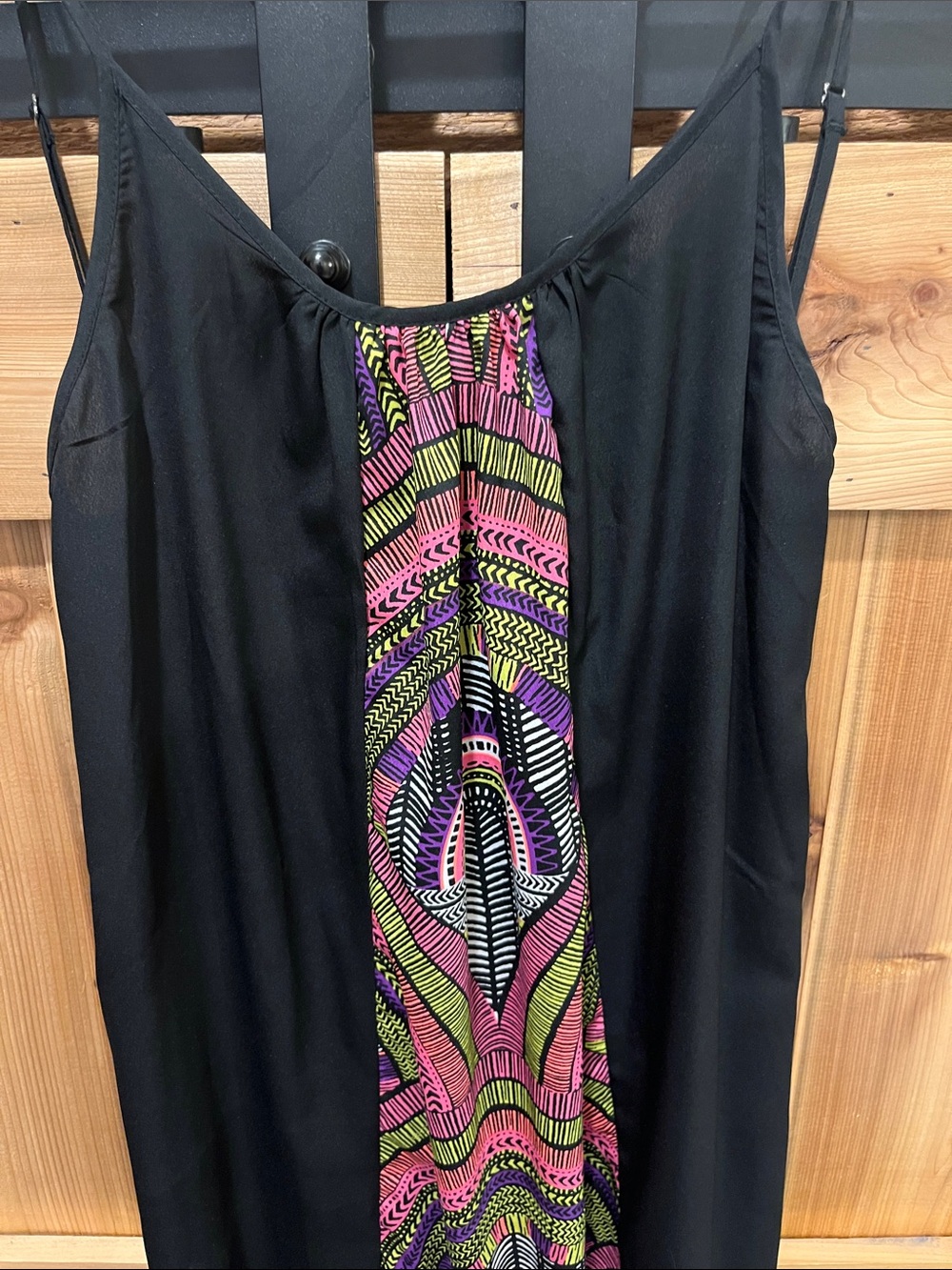 Rip Curl Black High-Low Slip Dress with Pink & Green Geometric Panel - Picture 3 of 9
